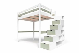 ABC MEUBLES - Hochbett Holz mit Treppenregal Sylvia - Cube - Weiß/Mokka, 140x20 - 1