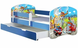 ACMA Kinderbett Jugendbett mit Einer Schublade und Matratze Blau mit Rausfallschutz Lattenrost II 140x70 160x80 180x80 (36 Feuerwehr, 140x70 + Bettkasten) - 1