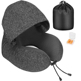 Amazon Brand - Eono Nackenkissen Memory Foam, Reisekissen mit Haube, Bequemes Nackenhörnchen mit Haube für Flugzeug, Auto, Zug, Büro, Nackenkissen Reise zum Schlafen - 1