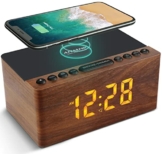 ANJANK Digitaler Radiowecker aus Holz mit Kabelloser Ladestation，10W Fast Wireless Charger for iPhone/Samsung Galaxy，LED Display mit 5-stufiger Dimmer,USB Ladeanschluss,Uhrenradio ohne Ticken - 1