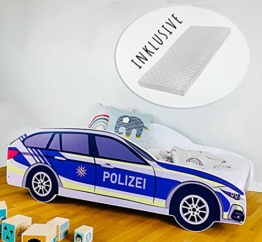 Autobett Kinderbett Jugendbett 80x160 mit Rausfallschutz & Matratze | Polizei Polizeiauto Polizist Kinder Spielbett - 1