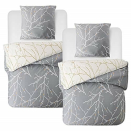 Bedsure Bettwäsche 135x200 4teilig Baumwolle - Winter Bettwäsche-Sets Grau Bettbezug 2er Set mit 2 Kissenbezüge 80x80 cm, Bettwäsche Winter mit Reißverschluss Zweige Muster - 1