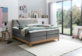 Belanoti Riviera Boxspringbett 180x200 Eiche 7-Zonen Taschenfederkern Matratze inkl Visco Topper Bett 180x200 in der Farbe Anthrazit H2/H3 Polsterbett Hotelbett mit Massivholz Eiche Massivholzbett - 1