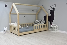 Best For Kids Kinderbett Hausbett Kinderhaus mit Rausfallschutz Jugendbett mit 10 cm Matratze Natur Haus Holz Bett (90x200 cm ohne Matratze) - 1