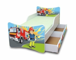 BEST FOR KIDS Kinderbett mit Schaummatratze mit TÜV Zertifiziert 90x200 MIT Zwei SCHUBLADEN 25 Designs (**Kinder**, Feuerwehr) - 1