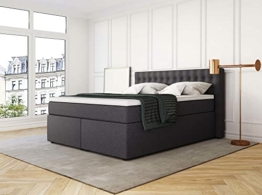 Betten Jumbo King Boxspringbett 200x200 cm 7-Zonen TFK Härtegrad H3 und Visco-Topper | Farbe Anthrazit | div. Größen verfügbar - 1