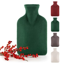 Blumtal Wärmflasche mit Bezug aus Polar Fleece - Auslaufsichere Wärmeflasche aus Naturkautschuk für Kinder und Erwachsene, Bettflasche zur Schmerzlinderung, Grün - 1