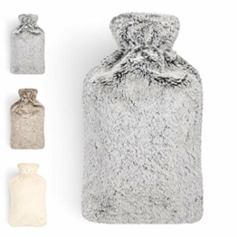 Blumtal Wärmflasche mit Bezug in Kunstfelloptik, Wärmeflasche mit Fassungsvermögen von bis zu 1,8 Litern und superweichem Bezug in Grau - 1