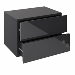 CARO-Möbel Nachtkommode mit 2 Schubladen, Nachttisch Nachtschrank hängend Wandregal in Hochglanz schwarz - 1