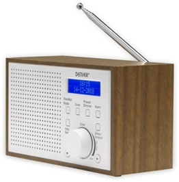 Denver DAB-46 DAB+ und UKW-Radio, Uhr und Wecker, 2 W Audio-Ausgang, Holz-Finish, Weiß, 1954043 - 1