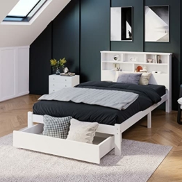 Doppelbett mit Schrank, 2022 Neu jugendbett mit Bücherregal & Unterbettschublade, weiß Bett mit Regalwand, Funktionsbett, Kinderbett, Jugendbett, Bettliege, 90x200cm - 1