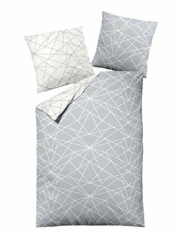 Dormisette Biber Bettwäsche 2tlg grau Silber 65101-08 | Bettwäsche-Set aus 100% Baumwolle | 2 teilige Wende-Bettwäsche 135x200 cm & Kissen 80x80 cm | Geometrisches Muster - 1