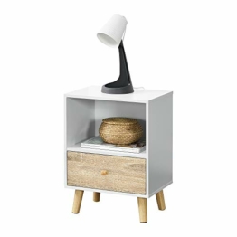 [en.casa] Beistelltisch Sundsvall 40x30x54cm mit Schublade Nachttisch mit Ablagefach Weiß/Eiche - 1