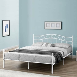 [en.casa] Metallbett 'Florenz' 140x200cm mit Kopfteil Pulverbeschichtet Lattenrost Schlafzimmerbett Doppelbett Bett Weiß - 1
