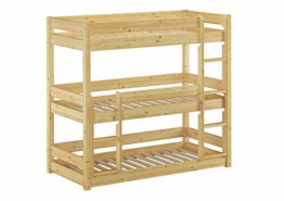 Erst-Holz® Dreier-Etagenbett für Erwachsene Stockbett für DREI Personen 90x200 Kiefer Massivholz V-60.03-09, Ausstattung:Rollrost inkl. - 1