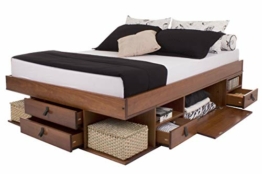 Funktionsbett Bali 140x200 Karamell - Schrankbett mit viel Stauraum und Schubladen, optimal für kleine Schlafzimmer - Bett mit Aufbewahrung aus Kiefer Massivholz – Schubladenbett inkl. Lattenrost - 1