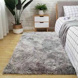 Hochflor Teppich 80x160 Grau Weiß Modern Flauschig Weich Teppich Wohnzimmer Kinderzimmer Deko Schlafzimmer Flur Läufer Outdoor Carpet Langflor Fellteppich Kunstfell Shaggy Einfarbig Bettvorleger - 1