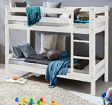 HOMELINE Weiss Kinderbett Etagenbett Massiv Hochbett Spielbett Stockbett 90x200 cm Matratzen geeignet - 1