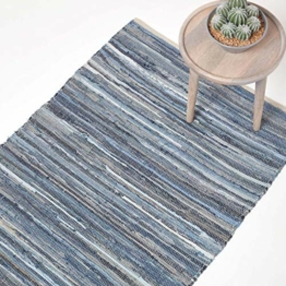 Homescapes Teppich/Bettvorleger aus recyceltem Jeansstoff/Denim, 90 x 150 cm, Jeansteppich, blau - 1