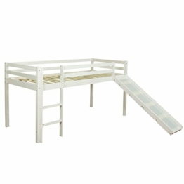 Homestyle4u 1434, Hochbett mit Rutsche Leiter Weiß, Kinderbett 90x200 Spielbett für Kinder 90 x 200 Massivholz Kiefer - 1