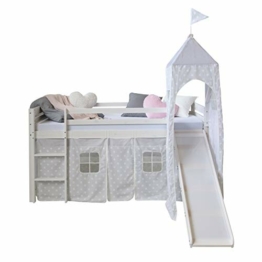 Homestyle4u 1886, Hochbett Weiß 90x200 Kinder Mit Rutsche Leiter Turm Sternen Vorhang, Holz - 1