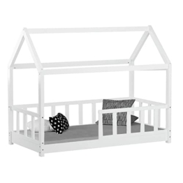 Homestyle4u 2048, Kinderbett mit Lattenrost Hausbett mit Rausfallschutz 80x160 cm Weiß Holz Kiefer - 1