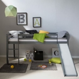 Homestyle4u 2258, Kinder Hochbett mit Lattenrost Rutsche Leiter 90x200 cm Grau Massiv Spielbett Jugendbett Etagenbett - 1