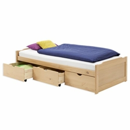IDIMEX Bett MIA aus massiver Kiefer in buchefarben, schönes Funktionsbett mit 3 Schubladen, praktisches Jugendbett mit Liegefläche 90 x 200 cm - 1