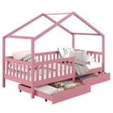 IDIMEX Hausbett ELEA aus massiver Kiefer, Kinderbett mit Rausfallschutz 90x200cm, Spielbett mit Dach in rosa - 1