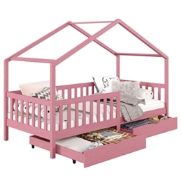 IDIMEX Hausbett ELEA aus massiver Kiefer, Kinderbett mit Rausfallschutz 90x200cm, Spielbett mit Dach in rosa - 1