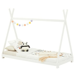 IDIMEX Tipi Bett ELIN aus massiver Kiefer in 90 x 200, Kinder Hausbett mit Dach, modernes Indianer Spielbett für Kinder, weiß lackiert - 1