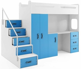 Interbeds Etagenbett Hochbett MAX 4 Größe 200x80cm mit Schrank und Schreibtisch, Farbe zur Wahl inkl. Matratze (blau) - 1
