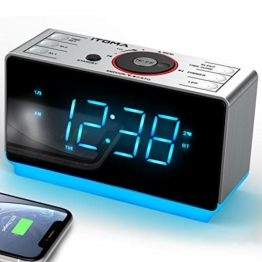 iTOMA Radiowecker mit Bluetooth Lautsprecher, Digital-FM-Radio mit Schlummer Funktion, Dimmer Steuerung, Handy-USB-Ladefunktion, Nachtlicht, Wecker Backup mit Batterie bei Stromausfall CKS708 - 1