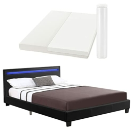 Juskys Polsterbett Verona 120 × 200 cm - Bett komplett mit LED-Beleuchtung, Matratze und Lattenrost - Kunstleder Bezug - schwarz — Jugendbett - 1