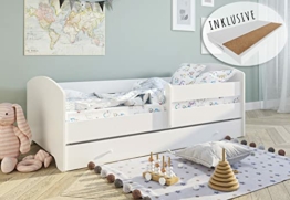 Kinderbett 160x80 cm mit Matratze und Schublade, Rausfallschutz & Lattenrost in weiß Jungen und Mädchen - 1