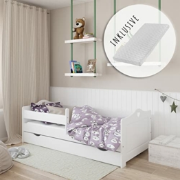 Kinderbett 160x80 mit Matratze, Rausfallschutz, Schublade & Lattenrost in weiß 80 x 160 Mädchen Bett Skandi Herz - 1