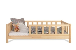 Kinderbett Bett mit Rausfallschutz 140x200cm Latternost Bettgestell aus Kiefer Holz für Haus Kinder Jungen & Mädchen - Holzbett Baby Kinderzimmer Junge Deko - 1
