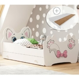 Kinderbett Jugendbett 80x160 cm mit Matratze, Schublade und Lattenrost, Motiv Katze MDF-Holz Made in Europe - 1