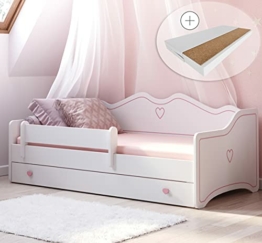 Kinderbett Mädchen Jugendbett 80x160 mit Matratze Rausfallschutz & Schublade | Prinzessin Kinder Sofa Couch Bett umbaubar rosa weiß - 1
