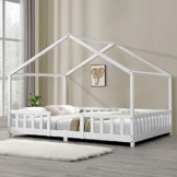 Kinderbett Treviolo mit Rausfallschutz 120x200cm Hausbett mit Lattenrost und Gitter Bettenhaus aus Holz Spielbett Weiß - 1