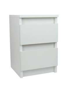 Kompakter Nachtschrank Weiss mit 2 Schubladen - Kleiner Couchtisch Weiß - Minimalistisch Beistelltisch Holz - Betttisch - Nachtkästchen mit Schublade - 1
