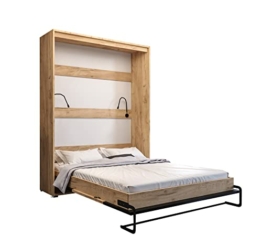 KRYSPOL Bett im Schrank CASE 160x200 cm, Vertikal, Kinderzimmer, Jugendzimmer, Modern Design (160 x 200 cm), Eiche Kraft Gold + Schwarz Matt - 1