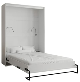 KRYSPOL Bett im Schrank Home, Vertikal, Schlafzimmer, Jugenzimmer, Modern Design (Weiß matt + Weiß matt, 140 x 200 cm) - 1