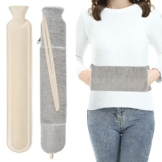 Lang Wärmflasche mit Bezug Flauschig, Groß Wärmeflasche Schlauch 2L Long Hot Water Bottle mit Handwärmer, Lange Wärmflaschen Zum Umbinden, XXL Gummi Grau Längliche Plüsch Bettflasche für Frauen Männer - 1