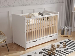 Love For Sleep Babybett Kinderbett Gitterbett mit Schublade und Aloe Vera Matratze 120 x 60 cm,Sicherheitsbarriere,Beißschienen - 1