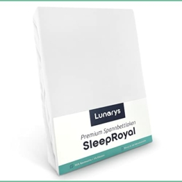 Lunarys® SleepRoyal Luxus Spannbettlaken 180x200 cm - Weiß - 250 g/m² Premium Bettlaken - 40 cm Steghöhe - für hohe Matratzen, Boxspringbett / Matratze + Topper & Wasserbett - Stretch Jersey - 1