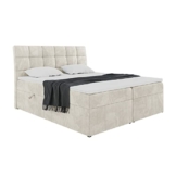 MEBLINI Boxspringbett mit Bettkasten - Gepolstert Doppelbett mit Matratze und Topper - Polsterbett mit Stauraum - Bett mit Kopfteil - Stauraumbett - Drago - 180x200 - H3/Creme Samt - 1