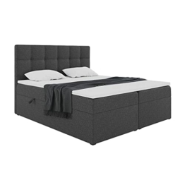 MEBLINI Boxspringbett mit Bettkasten - Gepolstert Doppelbett mit Matratze und Topper - Polsterbett mit Stauraum - Bett mit Kopfteil - Stauraumbett - NILS - 180x200 - H3/Dunkelgrau Webstoff - 1