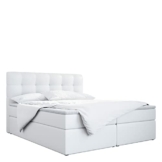 MKS MEBLE Boxspringbett 180x200 - Weiß Doppelbett - Polsterbett mit Multipocket-Matratze und Topper - Kunstlederbett mit Bettkasten - H3 - Stauraumbett - 1