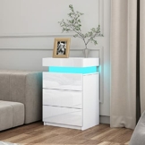 Moderner Nachttisch mit LED Beleuchtung Nachtschrank Hochglanz Nachtkommode mit 3 Schubladen & Flip Cover für Wohnzimmer Schlafzimmer Weiß - 1